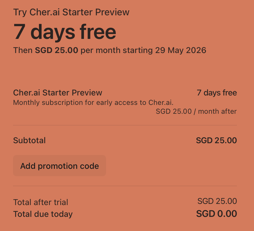 Stripe Checkout screen showing the Add promotion code option