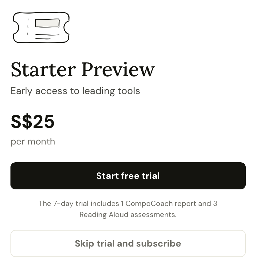 Cher.ai pricing card showing Start free trial and Skip trial and subscribe buttons