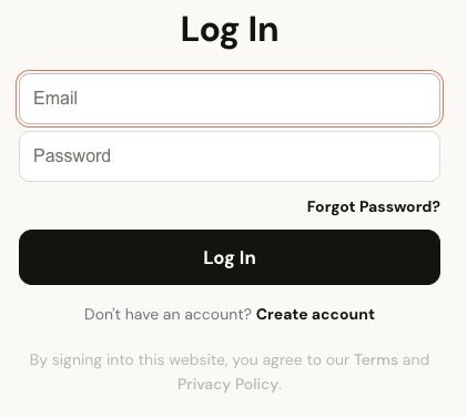 Cher.ai login page showing the Create account link
