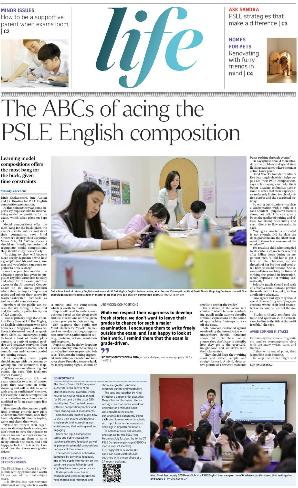 Front page of Straits Times Life featuring a PSLE English composition article
